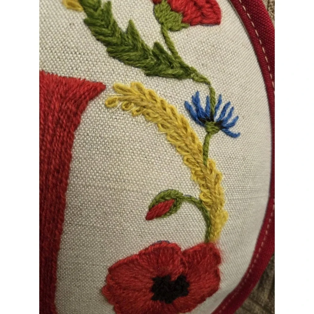 Vintage Needlepoint Embroidered Tennis Racquet Cover Floral Letter 